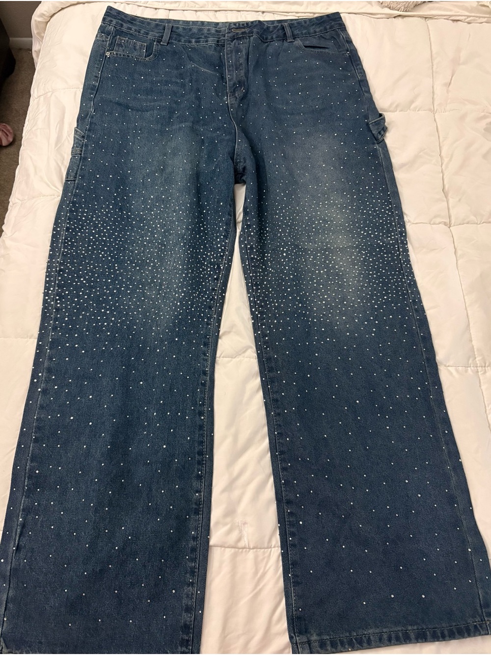 Women’s Dark Blue Embellished Wide-Leg Jeans